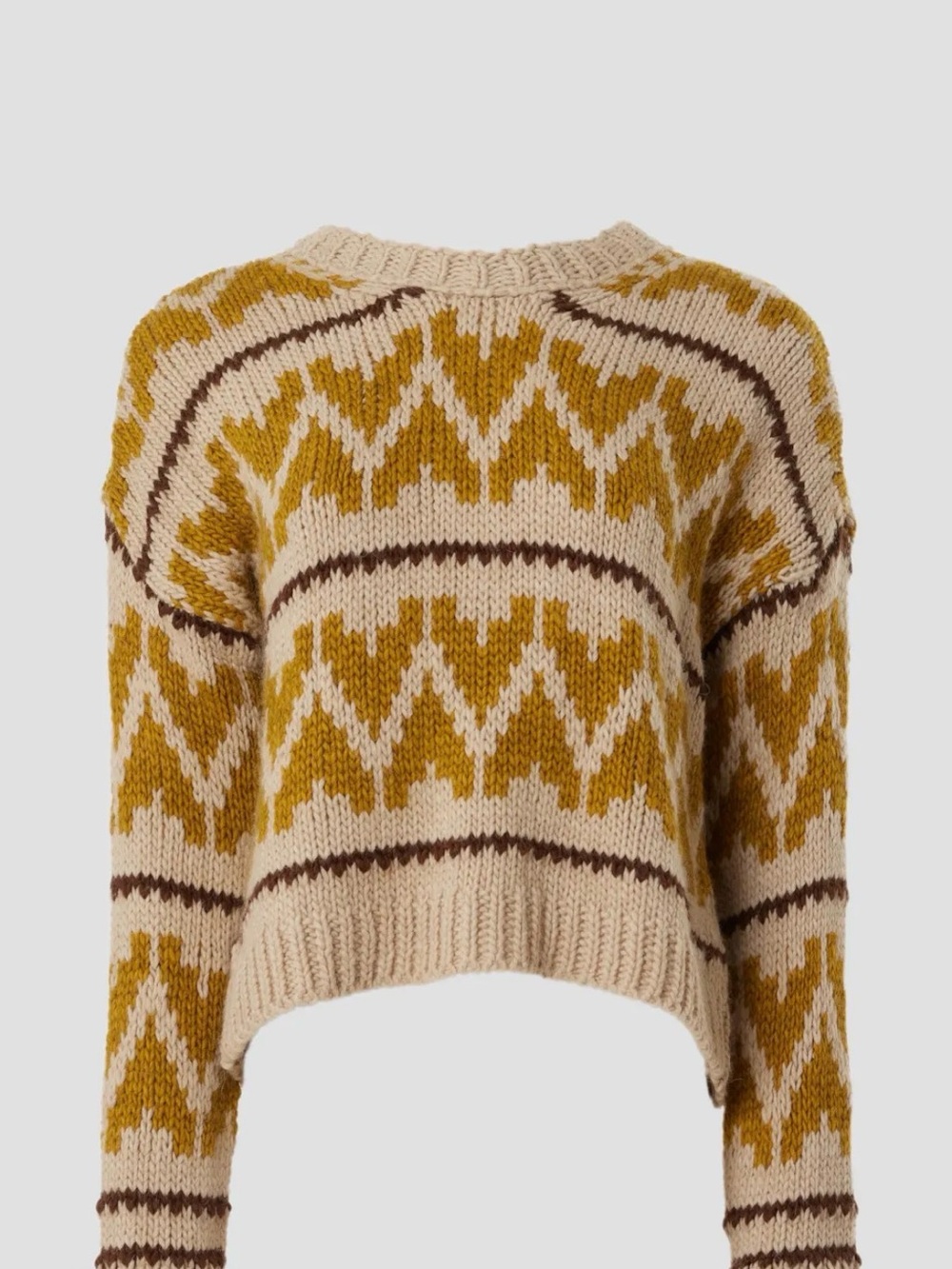 Women "The Great" tan mustard yellow, brown folk pullover knit sweater. Size 2 - Picture 2 of 8